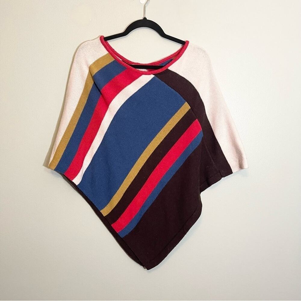 Forever 21 Womens Wool Blend Striped Round Neck Pullover Poncho Sweater One Size